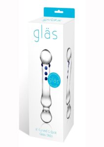 Glas Curved G-spot Glass Textured Dildo 6in - Clear/Blue
