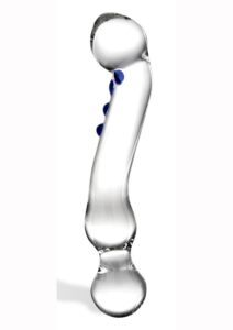 Glas Curved G-spot Glass Textured Dildo 6in - Clear/Blue