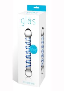 Glass Spiral Glass Textured Dildo 6.5in - Clear/Blue