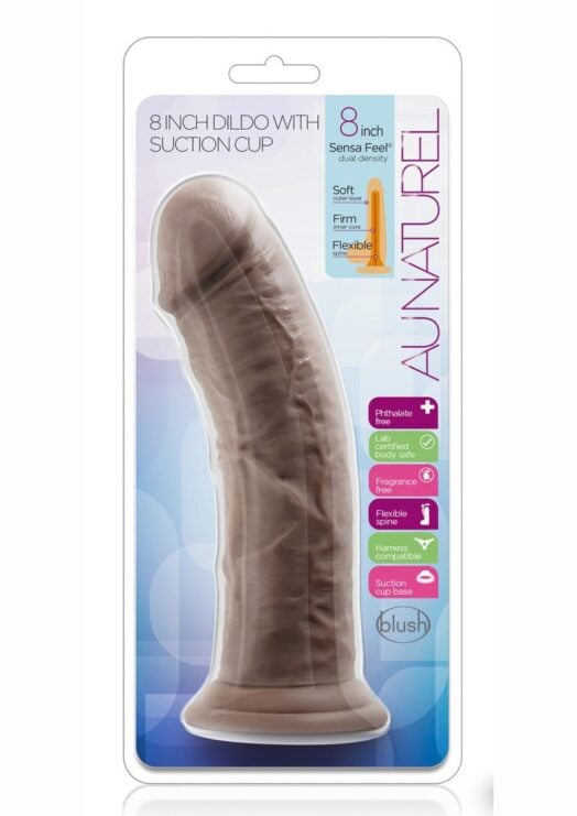 Au Naturel Dildo with Suction Cup 8in - Chocolate