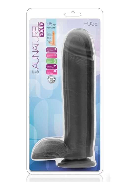 Au Naturel Bold Huge Dildo with Suction Cup 10.5in - Black