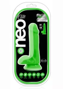 Neo Elite Silicone Dual Density Dildo with Balls 6in - Neon Green