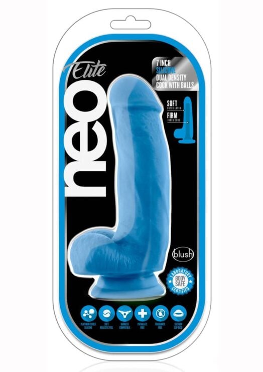 Neo Elite Silicone Dual Density Cock with Balls 7.5in - Neon Blue