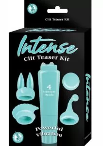 Intense Clit Teaser Kit Mini Vibrator with Silicone Attachments - Aqua