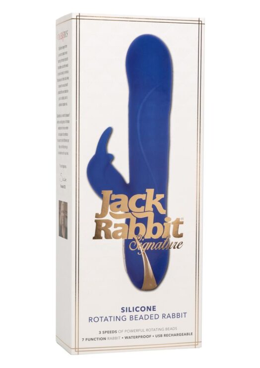 Jack Rabbit Signature Silicone Rotating Beaded Rabbit Vibrator Multi Function USB Rechargeable Waterproof Blue