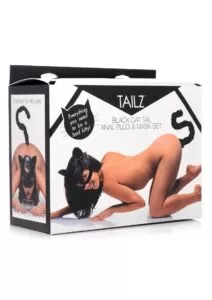 Tailz Black Cat Tail Anal Plug and Mask Set - Black