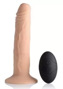 Thump It Rechargeable Silicone Thumping (Medium) 7.5in Dildo with Remote Control - Vanilla