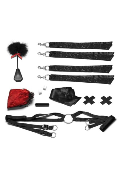 Lux Fetish Bedspreaders Night of Romance Satin Cuffs with Rose Petals  (6 piece set)