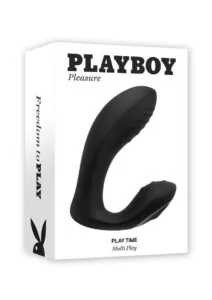 Playboy Play Time Rechargeable Silicone Dual Vibrator with Clitoral Stimulator - Black