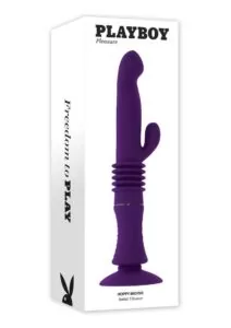 Playboy Happy Ending Rechargeable Silicone Thrusting Rabbit Vibrator - Purple