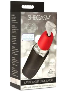 Shegasm Pocket Pucker Silicone Rechargeable Lipstick Clitoral Stimulator - Red/Black