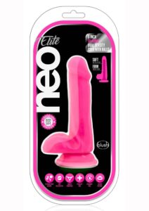 Neo Elite Silicone Dual Density Dildo with Balls 6in - Neon Pink