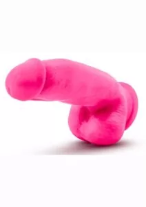 Neo Elite Silicone Dual Density Dildo with Balls 7in - Neon Pink
