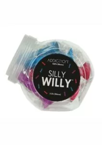 Addiction Silly Willy Silicone Mini Dongs 3.3in - Assorted Colors (12 Per Bowl)