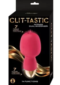 Clit-Tastic Intense Dual Massager Rechargeable Silicone Vibrator with Clitoral Stimulator - Coral