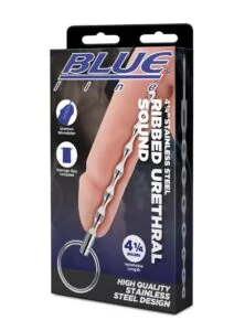 Blue Line Ribbed Urethral Sound 4.25in - Stainless Steel
