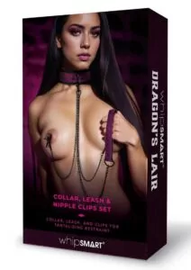 Leash and Nipple Clips Set - Black/Purple