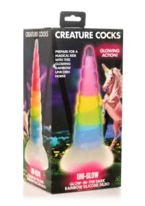 Creature Cocks Uni-Glow Glow-in-the-Dark Silicone Dildo - Rainbow