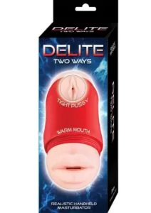 Delite Two Ways Mouth and Vagina Masturbator - Vanilla/Red