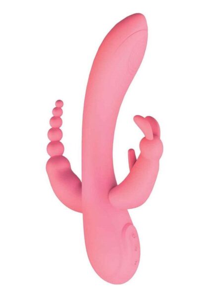 The Beat Trifecta Rechargeable Silicone Multifunction Rabbit Vibrator - Pink