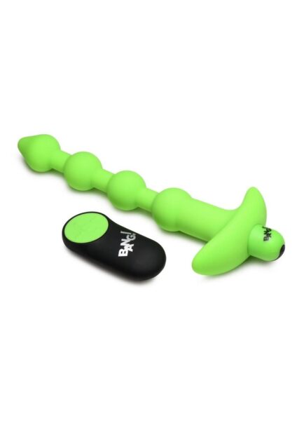 Bang! 28X Glow in the Dark Silicone Rechargeable Anal Beads with Remote - Green
