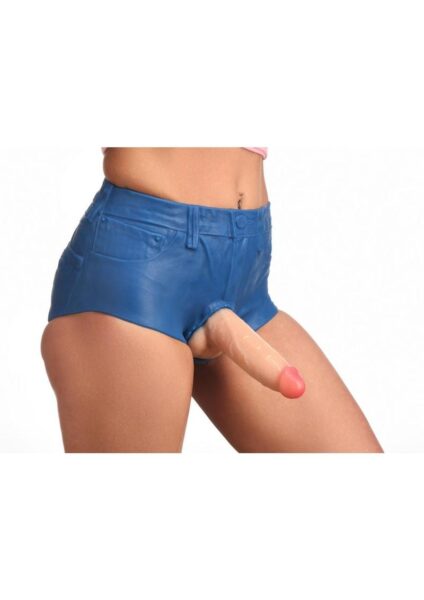 Strap U Booty Shorts Strap On Harness with Dildo 6in - Blue/Vanilla - Small