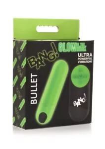 Bang! 28X Glow in The Dark Rechargeable Silicone Bullet with Remote - Green