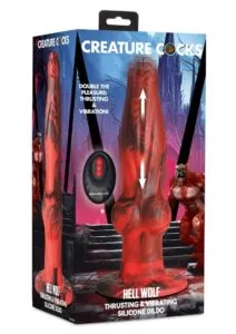 Creature Cocks Hell Wolf Silicone Rechargeable Thrusting and Vibrating Dildo - Red/Black