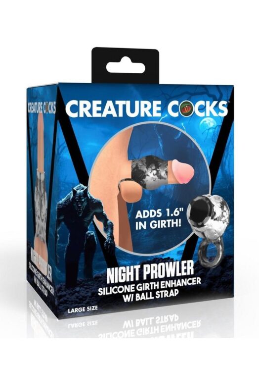 Creature Cocks Night Prowler Silicone Penis Sleeve and Ball Stretcher - Large - Silver/Black