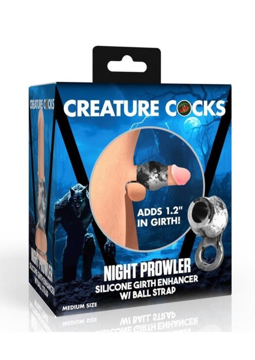 Creature Cocks Night Prowler Silicone Penis Sleeve and Ball Stretcher - Medium - Silver/Black