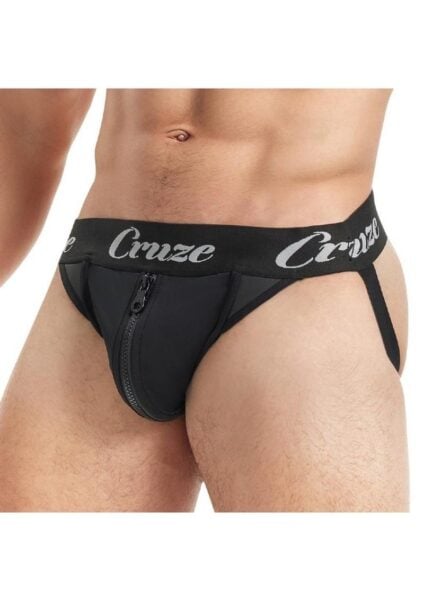 Cruze Buckle Up Zipper Jockstrap - Large/XLarge - Black