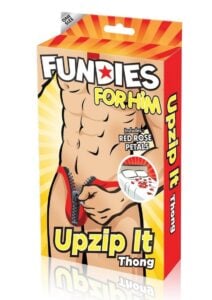 Fundies Unzip It Thong with Rose Petals - O/S - Red