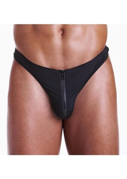 Fundies Unzip It Thong With Black Zorro Mask - O/S - Black