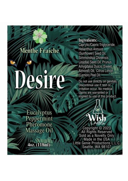 Desire Pheromone Massage Oil 4oz - Eucalyptus/Peppermint - Image 2