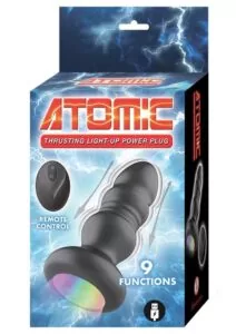 Atomic Thrusting Light-Up Rechargeable Silicone Power Plug with Remote Control - Black