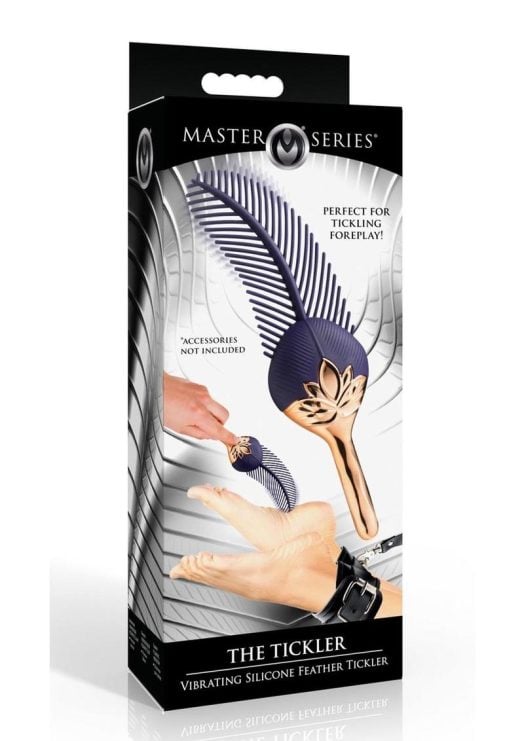 Master Series The Tickler Vibrating Rechargeable Silicone Feather Tickler - Purple/Rose Gold