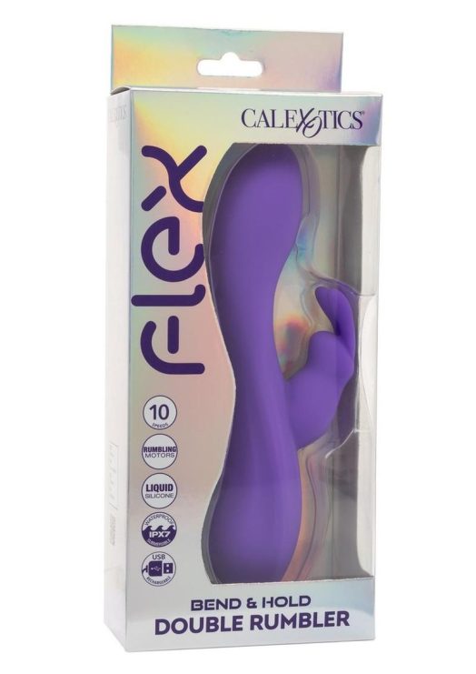 Flex Bend and Hold Double Rumbler Rechargeable Silicone Rabbit Vibrator - Purple