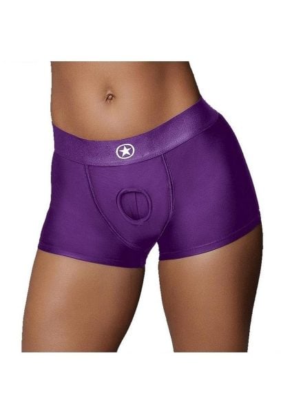 Ouch! Vibrating Strap-On Boxer Rechargeable - M/L - Purple