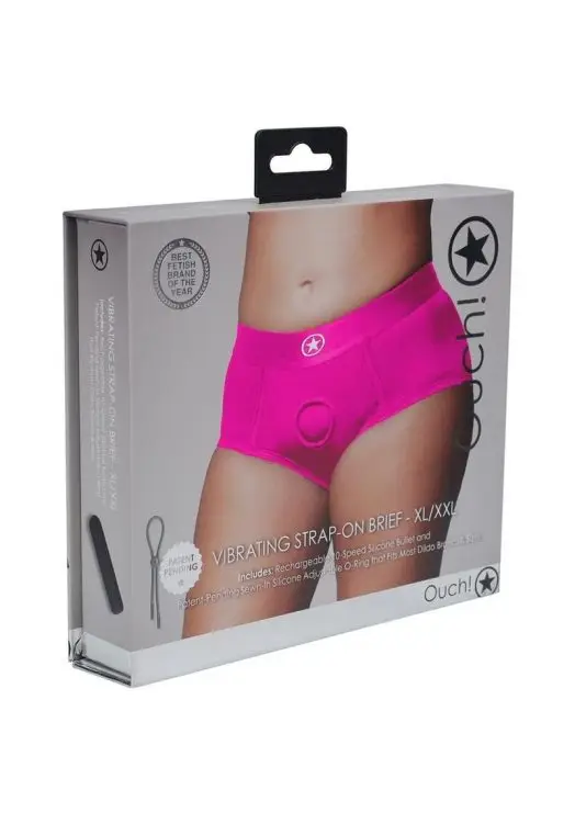 Ouch! Vibrating Strap-On Brief Rechargeable - XL/2XL - Pink