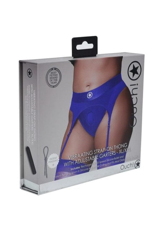 Ouch! Vibrating Strap-On Thong Rechargeable - XL/2XL - Blue