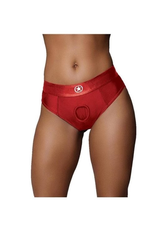 Ouch! Vibrating Strap-On Thong Rechargeable - M/L - Red