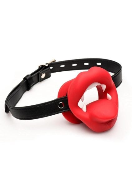 Master Series Vampire Vibrating Rechargeable Silicone Mouth Gag - Red