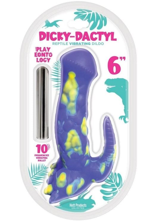 Playeontology Series Dickydactyl Rechargeable Silicone Vibrating Dildo 6In - Purple