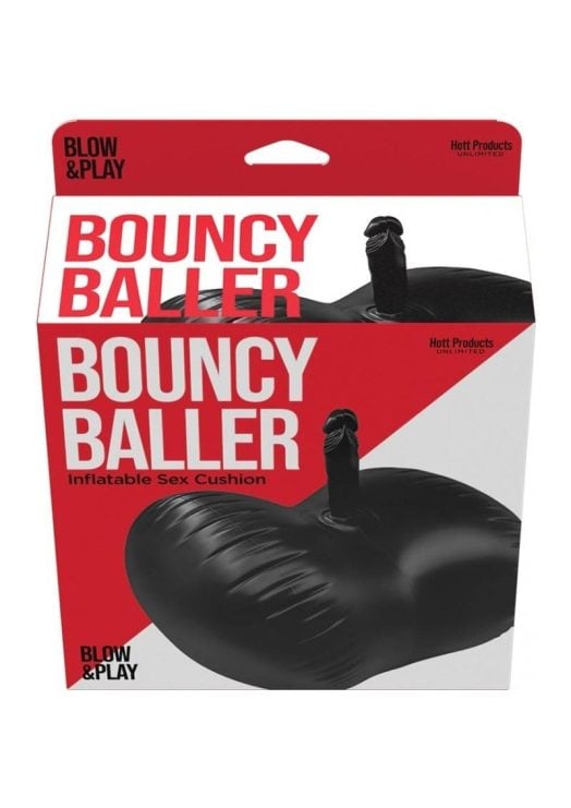 Bouncy Baller Inflatable Cushion with Dilldo and Foot Pump - Black