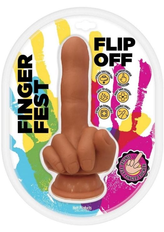 Finger Fest Flip Off Silicone Dildo - Caramel