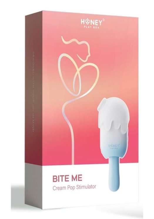 Bite Me Sucking Tapping and Vibrating Silicone Rechargeable Cream Pop Stimulator - Blue/White