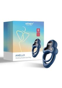 Anello App Control Vibrating Silicone Rechargeable Cock Ring with Clitoral Stimulator - Blue