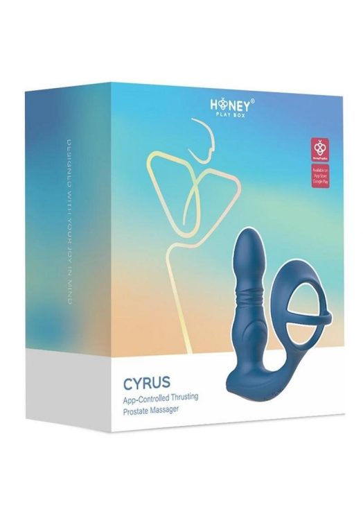 Cyrus App Control Thrusting Rechargeable Prostate Massager with Cock Ring - Blue