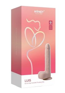 Luis App Controlled Real Thrusting Rechargeable Silicone Dildo with Clit Licker 8.5In - Caramel