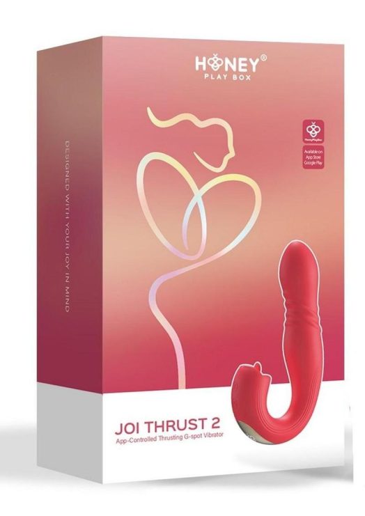 Joi Thrust 2 Pressure Sensing App Controlled Thrusting G-spot Silicone Rechargeable Vibrator and Tongue Clit Licker - Red/Gold